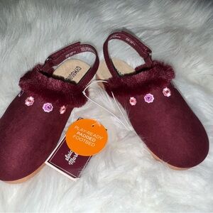 Burgundy Toddler Shoes with Floral Design